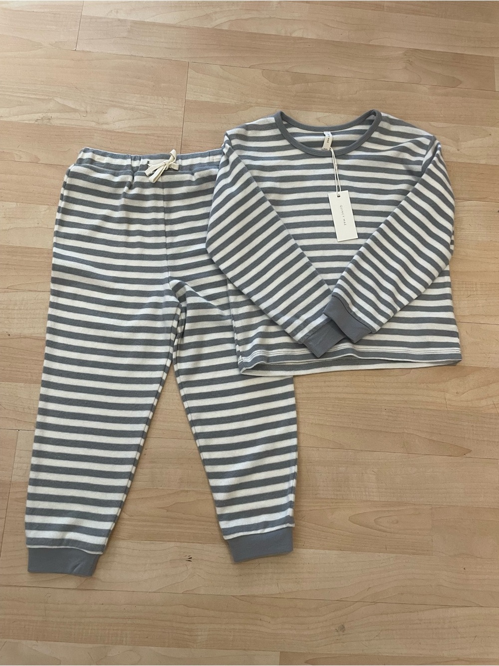 Quincy Mae Gray & White Striped Kids Pajama Set